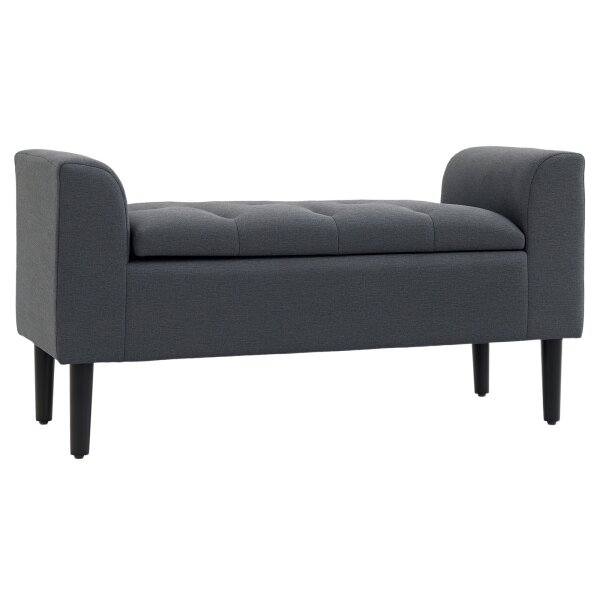 Sitzbank mit Stauraum, Polsterbank mit Leinenoptik, Holzbeine, Bettbank belastbar bis 130 kg, für Wohnzimmer Schlafzimmer Flur, 116 x 44 x 58 cm Dunkelgrau