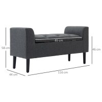 Sitzbank mit Stauraum, Polsterbank mit Leinenoptik, Holzbeine, Bettbank belastbar bis 130 kg, für Wohnzimmer Schlafzimmer Flur, 116 x 44 x 58 cm Dunkelgrau