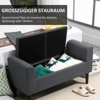 Sitzbank mit Stauraum, Polsterbank mit Leinenoptik, Holzbeine, Bettbank belastbar bis 130 kg, für Wohnzimmer Schlafzimmer Flur, 116 x 44 x 58 cm Dunkelgrau