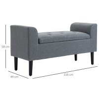Sitzbank mit Stauraum, Polsterbank, belastbar bis 130 kg, Leinenoptik, Kautschukholz, 116 x 44 x 58 cm, Hellgrau