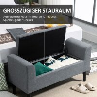 Sitzbank mit Stauraum, Polsterbank, belastbar bis 130 kg, Leinenoptik, Kautschukholz, 116 x 44 x 58 cm, Hellgrau