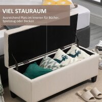 Sitzbank mit Stauraum Polsterbank mit Leinenoptik, Sitztruhe mit Holzbeine, Truhenbank für Wohnzimmer Schlafzimmer Flur 100 x 40 x 44 cm Cremeweiß
