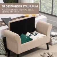 Polsterbank mit Stauraum, Truhenbank mit Armlehnen, 46 cm Sitzhöhe, samtartiges Polyester, 111,5 x 41 x 65 cm, Beige