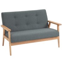 Sofa 2 Sitzer, 115 cm Couch mit Armlehnen, Rückenlehne, Kleine Polstersofa mit Leinenoptik, Holzbeine, Gepolstert Loungesofa für Wohnzimmer, Schlafzimmer, Dunkelgrau