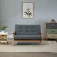 Sofa 2 Sitzer, 115 cm Couch mit Armlehnen, Rückenlehne, Kleine Polstersofa mit Leinenoptik, Holzbeine, Gepolstert Loungesofa für Wohnzimmer, Schlafzimmer, Dunkelgrau