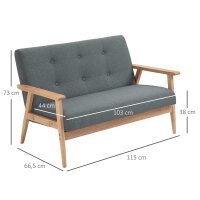 Sofa 2 Sitzer, 115 cm Couch mit Armlehnen, Rückenlehne, Kleine Polstersofa mit Leinenoptik, Holzbeine, Gepolstert Loungesofa für Wohnzimmer, Schlafzimmer, Dunkelgrau