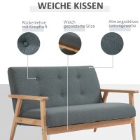 Sofa 2 Sitzer, 115 cm Couch mit Armlehnen, Rückenlehne, Kleine Polstersofa mit Leinenoptik, Holzbeine, Gepolstert Loungesofa für Wohnzimmer, Schlafzimmer, Dunkelgrau