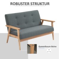 Sofa 2 Sitzer, 115 cm Couch mit Armlehnen, Rückenlehne, Kleine Polstersofa mit Leinenoptik, Holzbeine, Gepolstert Loungesofa für Wohnzimmer, Schlafzimmer, Dunkelgrau