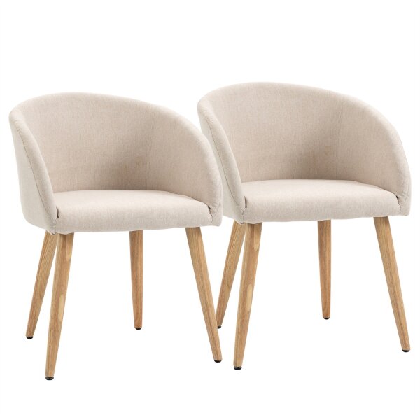 2er-Set gepolsterte Stühle, skandinavisches Design, Polsterstühle mit Holzbeinen, rutschfeste Pads, 150 kg Belastbarkeit, Beige