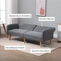 Schlafsofa, 2-Sitzer Stoffsofa, Sofa mit Schlaffunktion, leinenartiges Polyester, Kautschukholz, 173 x 75 x 73 cm, Grau