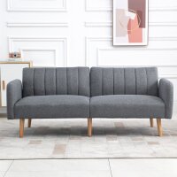 Schlafsofa, 2-Sitzer Stoffsofa, Sofa mit Schlaffunktion, leinenartiges Polyester, Kautschukholz, 173 x 75 x 73 cm, Grau