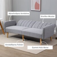 Schlafsofa, 2-Sitzer Stoffsofa, Sofa mit Schlaffunktion, leinenartiges Polyester, Kautschukholz, 173 x 75 x 73 cm, Grau