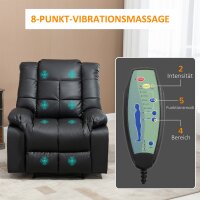 Massagesessel, Relaxsessel, 8 Vibrationspunkte, Liegefunktion, Kunstleder, schwarz, 94x99x99cm