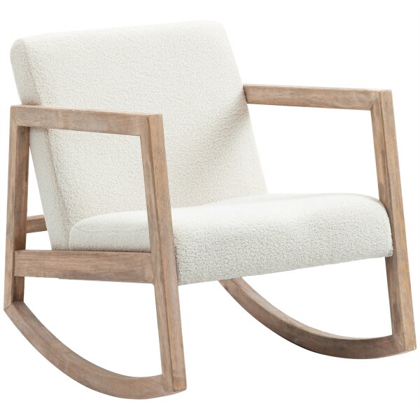 Schaukelstuhl mit Holzrahmen gepolstert Relax Stuhl Sessel Stuhl Wohnzimmersessel Lounge mit gepolsterter Sitzfläche Kautschukholz Cremeweiß 60 x 81 x 71 cm