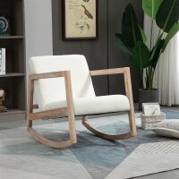 Schaukelstuhl mit Holzrahmen gepolstert Relax Stuhl Sessel Stuhl Wohnzimmersessel Lounge mit gepolsterter Sitzfläche Kautschukholz Cremeweiß 60 x 81 x 71 cm