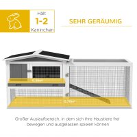 Kaninchenstall aus Tannenholz, Kleintierhaus mit Asphaltdach, Kleintiergehege, 156 x 58 x 68 cm, Hellgrau