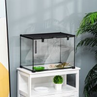 Terrarium für Reptilien Reptile Fütterungsbox Glasterrarium Amphibien Spinnentiere mit Thermometer Reptilienzuchtbox für Schnecken Amphibien Insekten Schildkröten Schwarz 50 x 30 x 35 cm