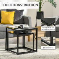 2er-Set Beistelltische, modernes Design, stapelbar, Glastisch, Schwarz