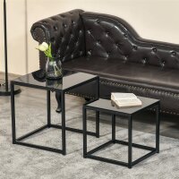 2er-Set Beistelltische, modernes Design, stapelbar, Glastisch, Schwarz