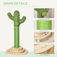 Katzen Kratzbaum Kaktus Katzenbaum Kiefernholz Sisal Seil Kratzstamm mit Holzkugel-Katzenspielzeug für Katzen 60 cm Hoch Grün+Natur