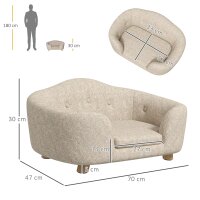 Haustiersofa Hundematte Hundebett Hundesofa Hundecouch Katzen Sofa mit Kissen Rückentasche Plüsch Schaumstoff Kiefernholz Cremeweiß 70 x 47 x 30 cm