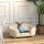 Haustiersofa Hundematte Hundebett Hundesofa Hundecouch Katzen Sofa mit Kissen Rückentasche Plüsch Schaumstoff Kiefernholz Cremeweiß 70 x 47 x 30 cm