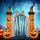 Aufblasbarer Halloween-Torbogen, Kürbis-Design, LEDs, Heringe, Polyester