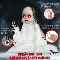 Halloween-Dekoration Horrorpuppe, LED-Augen, heult, springt hoch, Geräusch- & Bewegungssensor, 60 cm