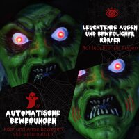Halloween-Hexe, Halloween-Dekoration, Soundfunktion, mit Bewegungssensor und LED-Lichtern, 60 cm x 18 cm x 183 cm
