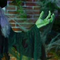 Halloween-Hexe, Halloween-Dekoration, Soundfunktion, mit Bewegungssensor und LED-Lichtern, 60 cm x 18 cm x 183 cm