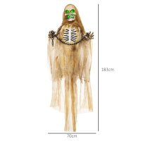 Halloweendekoration, Hängendes Skelett, leuchtender Kopf, unheimliches Heulen, biegsame Arme, Khaki