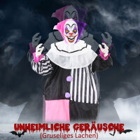 Grusel-Clown Halloween-Dekoration, beweglich, Lach-Funktion, Pink+Lila