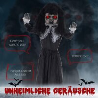 Horrorpuppe, Helloweendeko, gruselige Stimme & Musik, rote Augen, beweglich, 160 cm