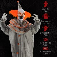 Halloweendekoration Clown, biegsame Arme, aktiviert durch Berührung/Geräusche, leuchtende Augen