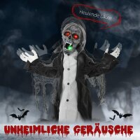 Halloweendeko, Skelett/Zombie, beweglich, Bewegungssensor, LEDs & Sounds, 75 cm