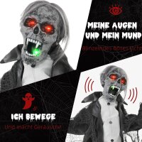 Halloweendeko, Skelett/Zombie, beweglich, Bewegungssensor, LEDs & Sounds, 75 cm