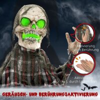Halloweendekoration Groundbreaker-Skelett, biegsame Arme, leuchtende Augen, unheimliches Heulen