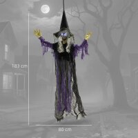 183cm Halloween Dekoration Hängende Halloween Hexe mit LED-Lichter, Soundfunktion verstellbare Arme, Mund
