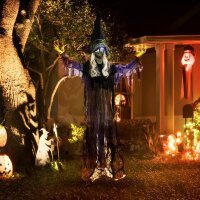 183cm Halloween Dekoration Hängende Halloween Hexe mit LED-Lichter, Soundfunktion verstellbare Arme, Mund