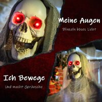 Halloween Deko Sensenmann Outdoor 183cm Animiert Sprechende Halloween Sensenmann mit Leuchtenden Augen gruseligem Sound Halloweendeko Halloween-Dekoration für Tür Garten Party Hof Spukhaus