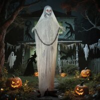 Halloween Deko Sensenmann Outdoor 183cm Animiert Sprechende Halloween Sensenmann mit Leuchtenden Augen gruseligem Sound Halloweendeko Halloween-Dekoration für Tür Garten Party Hof Spukhaus
