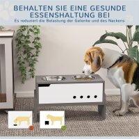 Erhöhte Fütterungsstation für Hunde, mit Stauraum und Anti-Schling-Matte, 2 x 2000 ml Edelstahlnapf, Grau