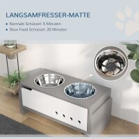Erhöhte Fütterungsstation für Hunde, mit Stauraum und Anti-Schling-Matte, 2 x 2000 ml Edelstahlnapf, Grau