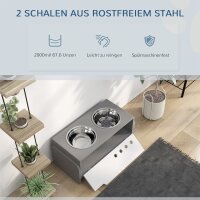 Erhöhte Fütterungsstation für Hunde, mit Stauraum und Anti-Schling-Matte, 2 x 2000 ml Edelstahlnapf, Grau