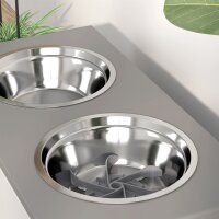 Erhöhte Fütterungsstation für Hunde, mit Stauraum und Anti-Schling-Matte, 2 x 2000 ml Edelstahlnapf, Grau