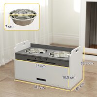 Hundenapf erhöht Futternapf mit Aufbewahrungsschrank, 2 Schüsseln mit Anti-Rutsch-Ringe, 60 x 30 x 35,5 cm, Weiß