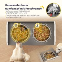 Hundenapf erhöht Futternapf mit Aufbewahrungsschrank, 2 Schüsseln mit Anti-Rutsch-Ringe, 60 x 30 x 35,5 cm, Weiß