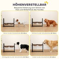 Hundenapf erhöht 4 höhenverstellbare Futternapf mit Ständer, 2 x 1,2 L Edelstahlnäpfen, 3 einstellbaren Winkeln, Braun