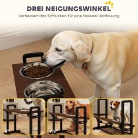 Hundenapf erhöht 4 höhenverstellbare Futternapf mit Ständer, 2 x 1,2 L Edelstahlnäpfen, 3 einstellbaren Winkeln, Braun