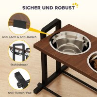Hundenapf erhöht 4 höhenverstellbare Futternapf mit Ständer, 2 x 1,2 L Edelstahlnäpfen, 3 einstellbaren Winkeln, Braun